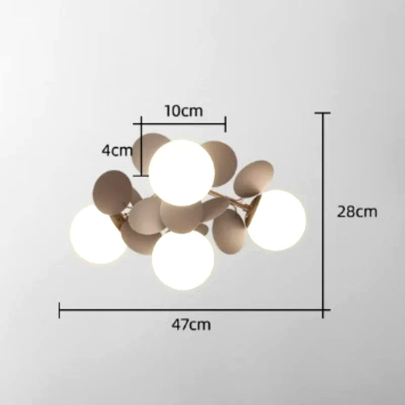 Plafonnier Branche Florale Design Verre Métal, Éclairage Décoratif