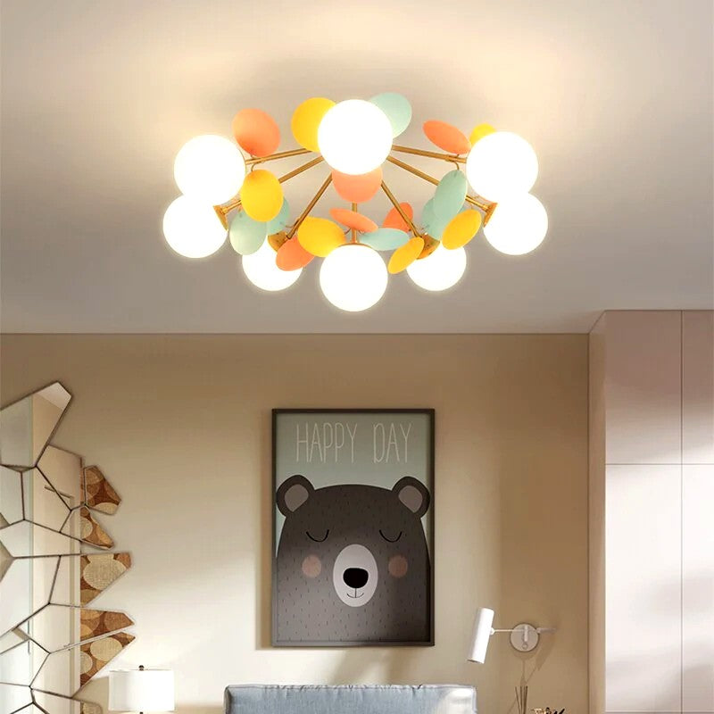 Plafonnier Branche Florale Design Verre Métal, Éclairage Décoratif