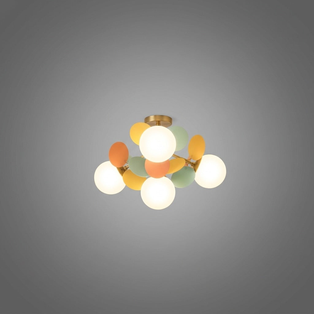 Plafonnier Branche Florale Design Verre Métal, Éclairage Décoratif