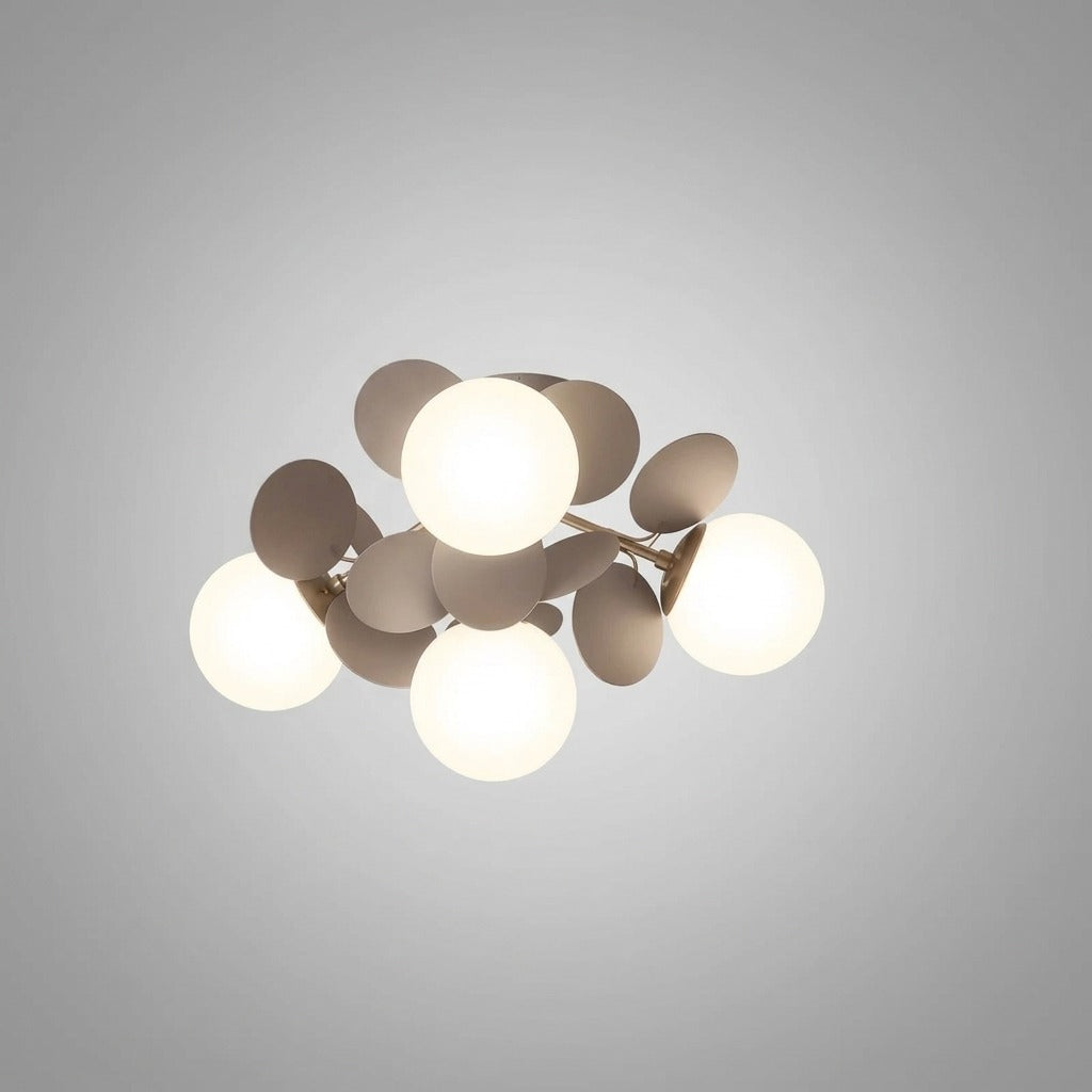 Plafonnier Branche Florale Design Verre Métal, Éclairage Décoratif