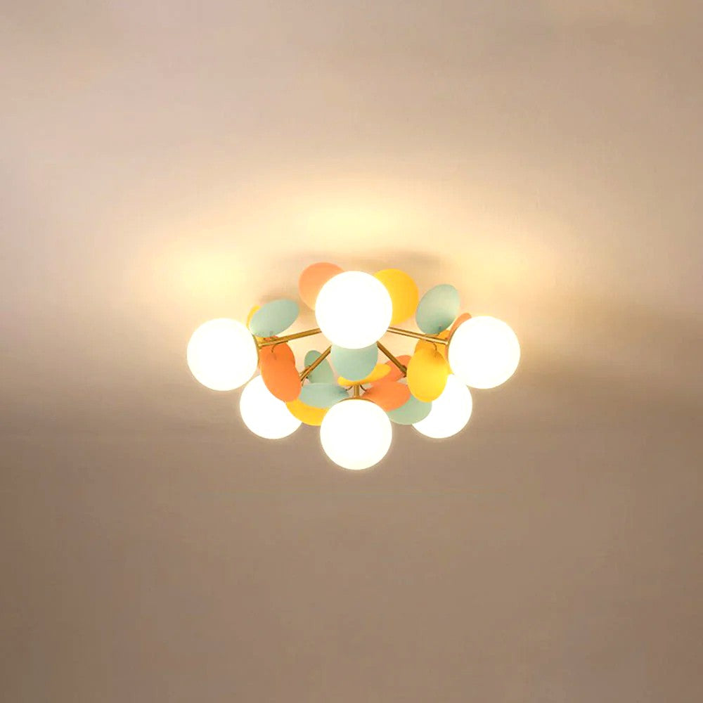 Plafonnier Branche Florale Design Verre Métal, Éclairage Décoratif