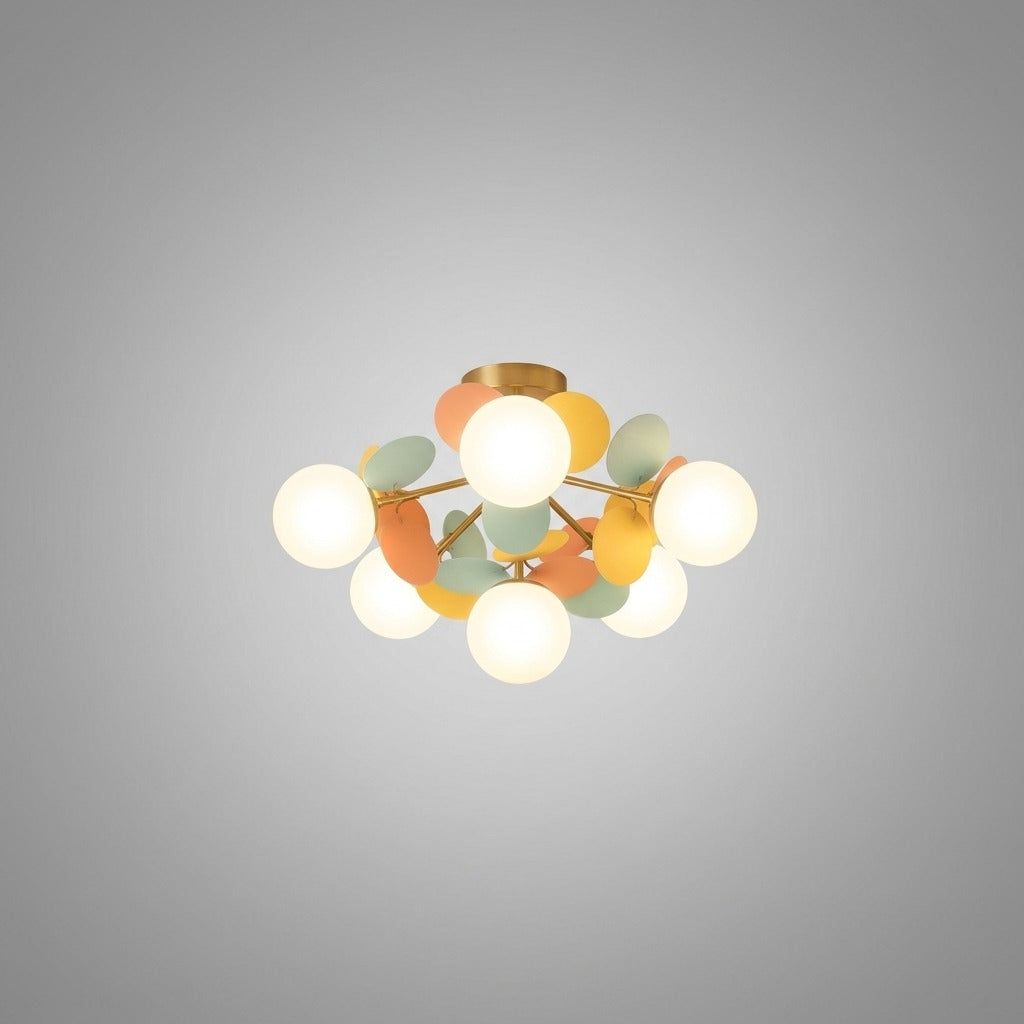 Plafonnier Branche Florale Design Verre Métal, Éclairage Décoratif