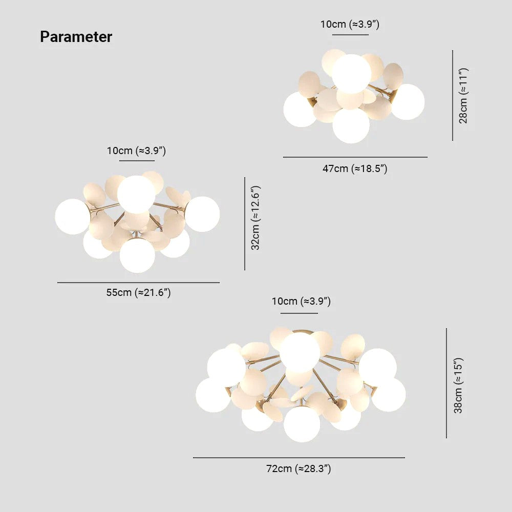 Plafonnier Branche Florale Design Verre Métal, Éclairage Décoratif