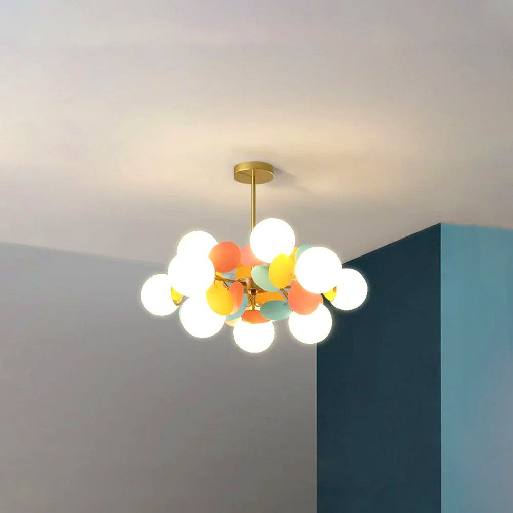 Plafonnier Branche Florale Design Verre Métal, Éclairage Décoratif