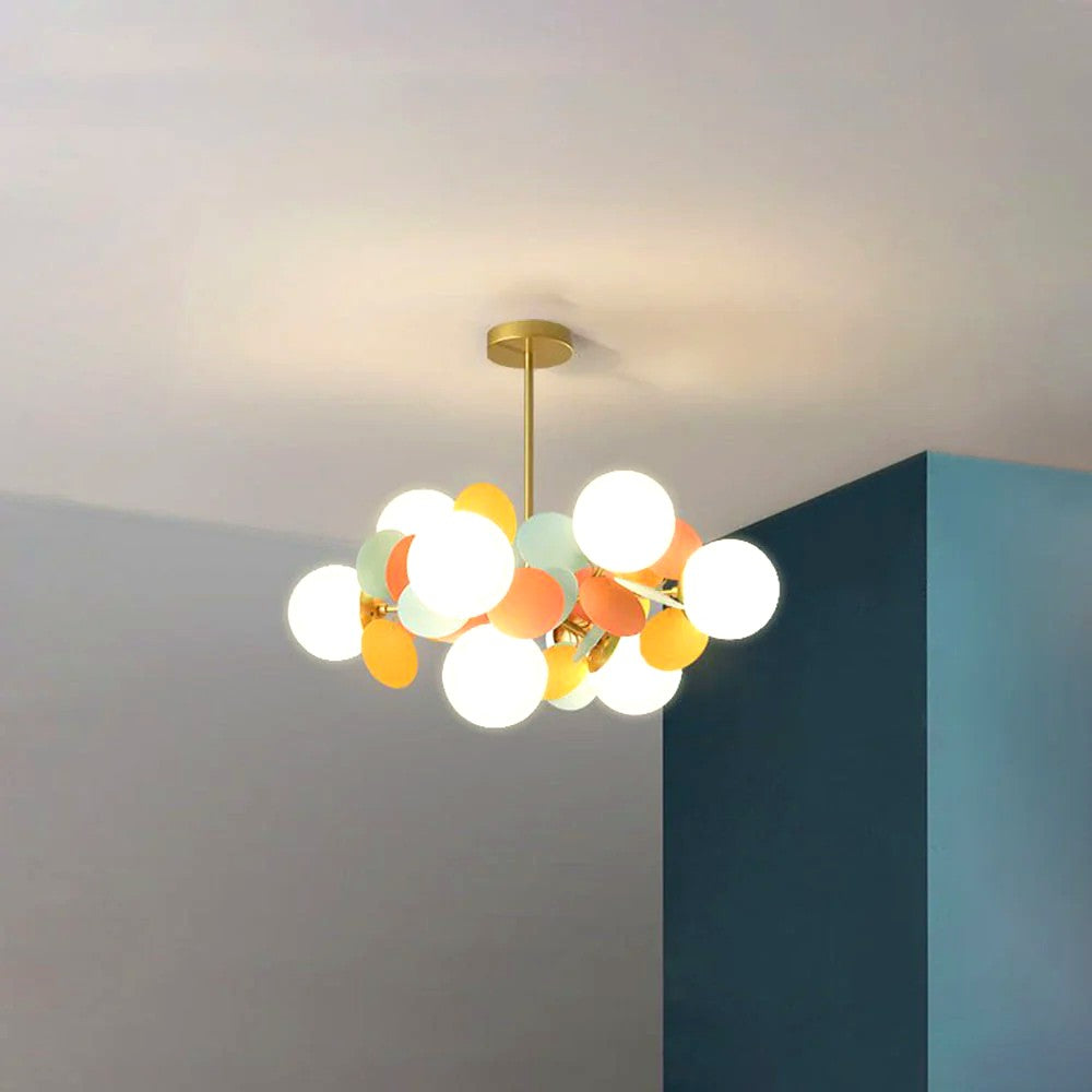 Plafonnier Branche Florale Design Verre Métal, Éclairage Décoratif