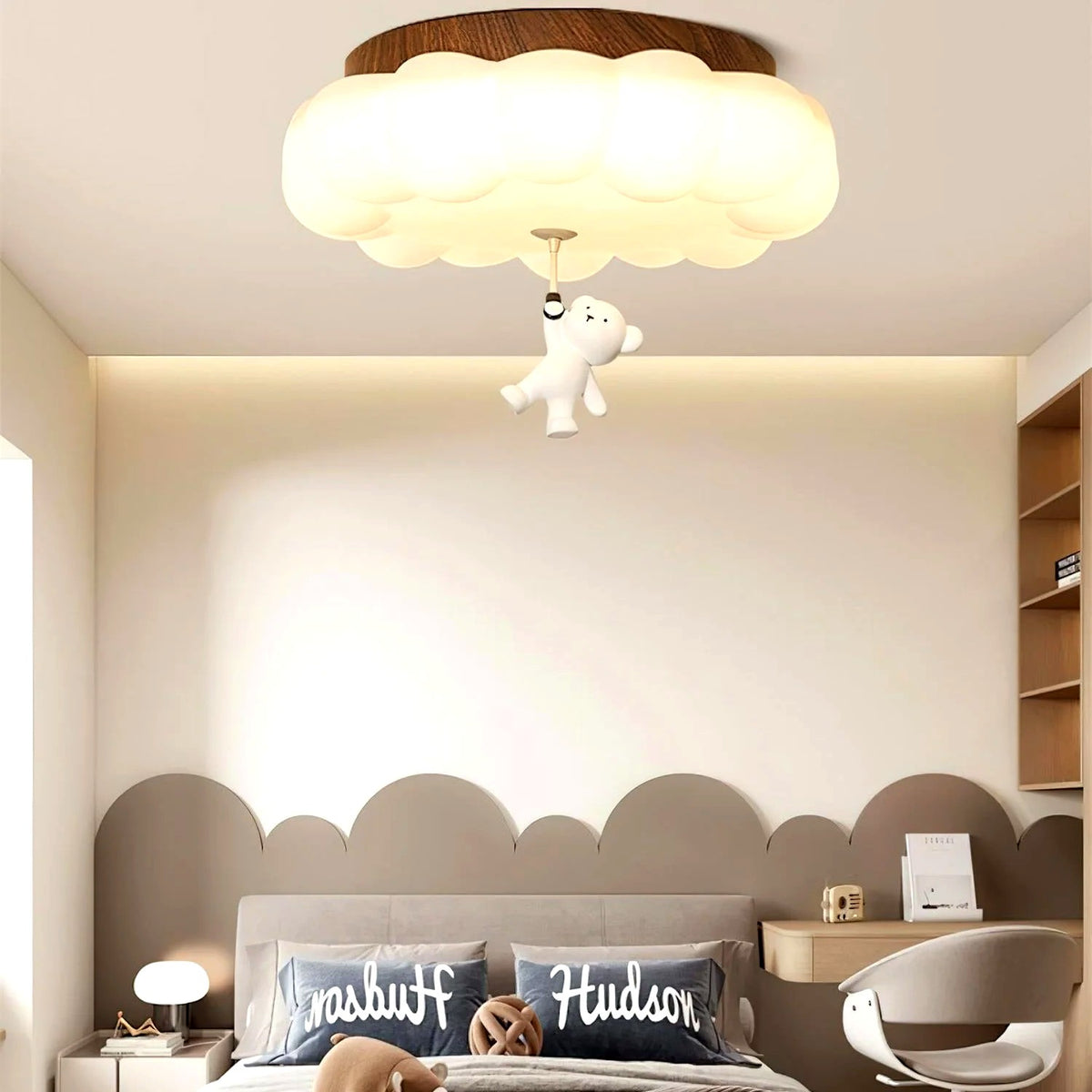 Plafonnier Enfant Ourson et Gâteau LED Blanc Chaud, Design Ludique