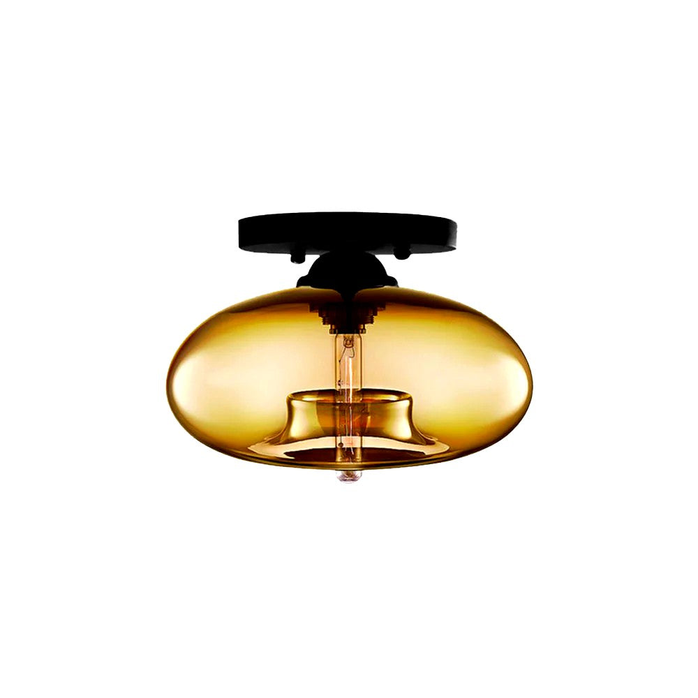 Plafonnier Industriel Ovale Métal Verre, Style Vintage Loft Urbain