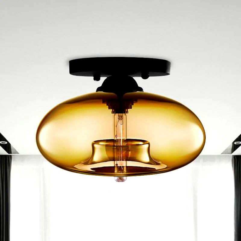 Plafonnier Industriel Ovale Métal Verre, Style Vintage Loft Urbain