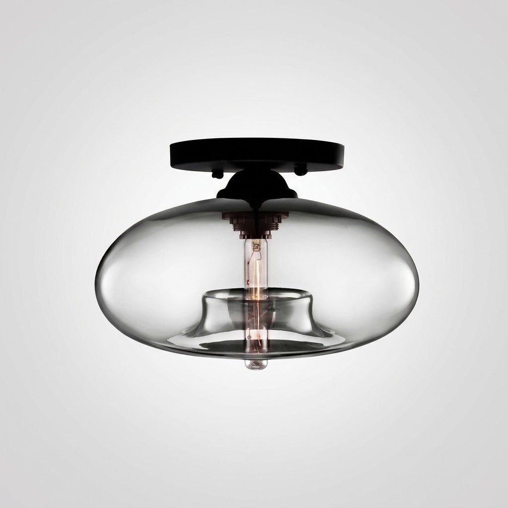 Plafonnier Industriel Ovale Métal Verre, Style Vintage Loft Urbain