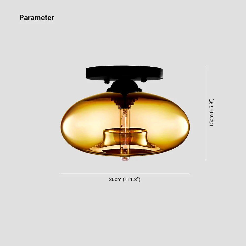 Plafonnier Industriel Ovale Métal Verre, Style Vintage Loft Urbain