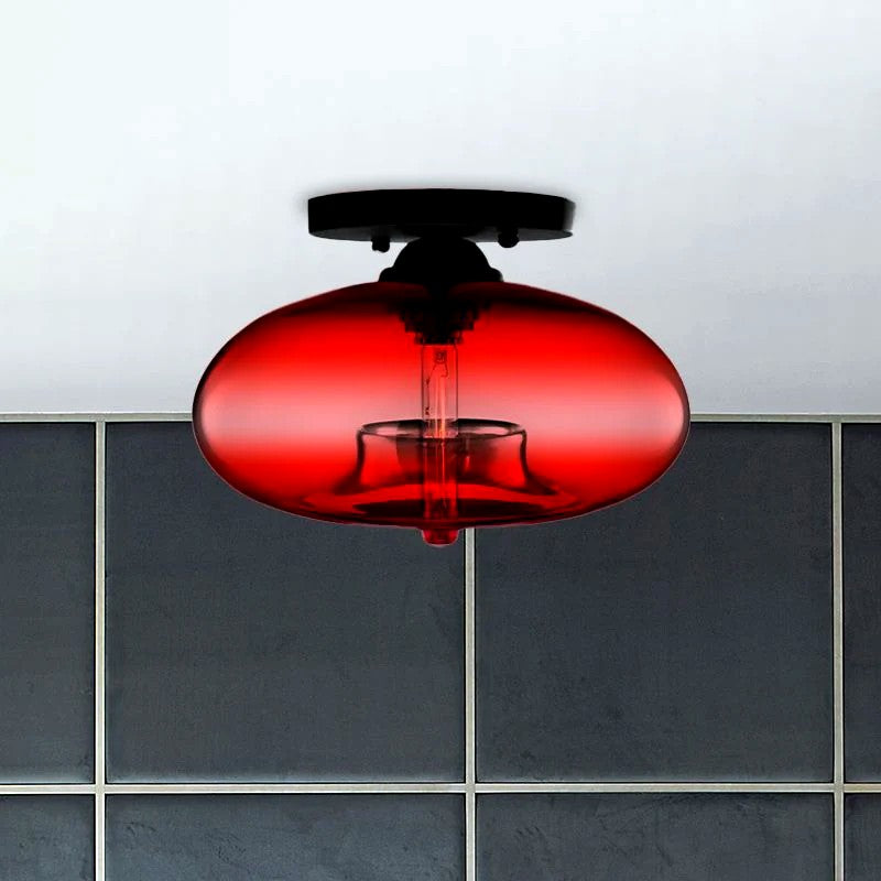 Plafonnier Industriel Ovale Métal Verre, Style Vintage Loft Urbain