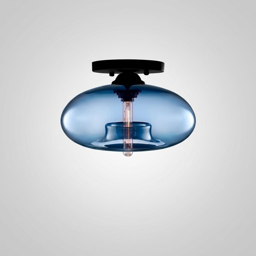 Plafonnier Industriel Ovale Métal Verre, Style Vintage Loft Urbain
