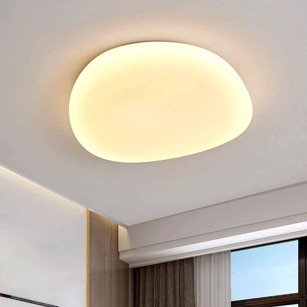 Plafonnier LED Galet Design Organique Blanc, Métal Moderne Apaisant
