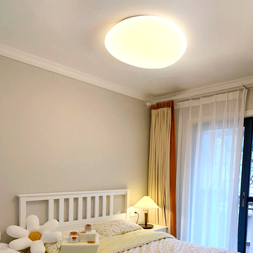 Plafonnier LED Galet Design Organique Blanc, Métal Moderne Apaisant
