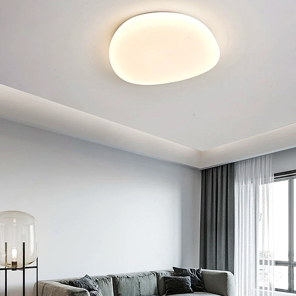 Plafonnier LED Galet Design Organique Blanc, Métal Moderne Apaisant