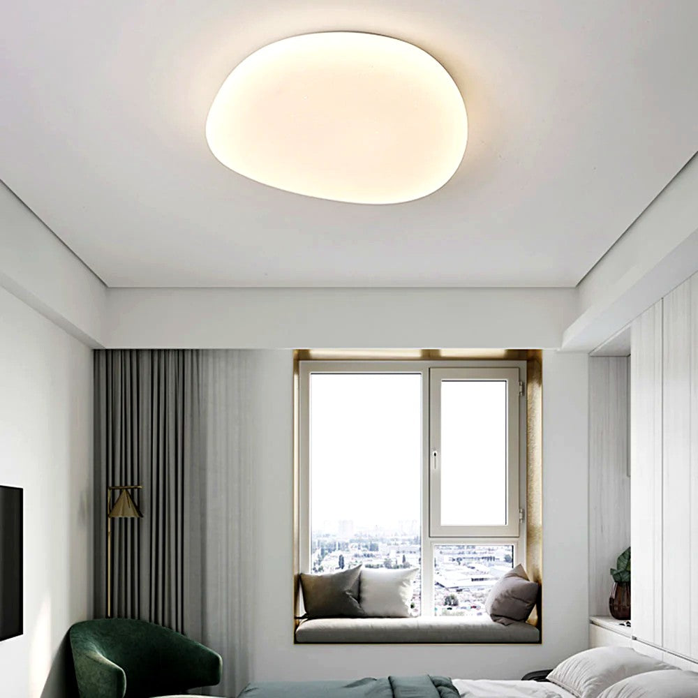 Plafonnier LED Galet Design Organique Blanc, Métal Moderne Apaisant