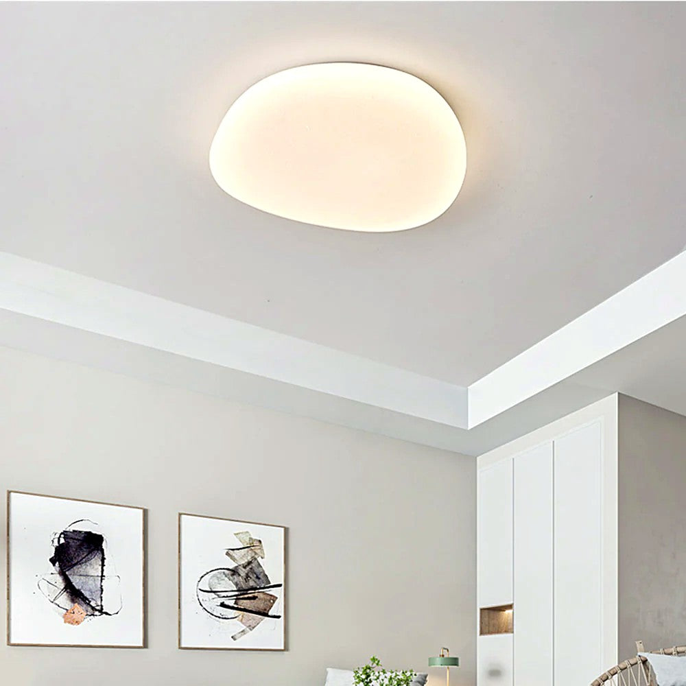 Plafonnier LED Galet Design Organique Blanc, Métal Moderne Apaisant