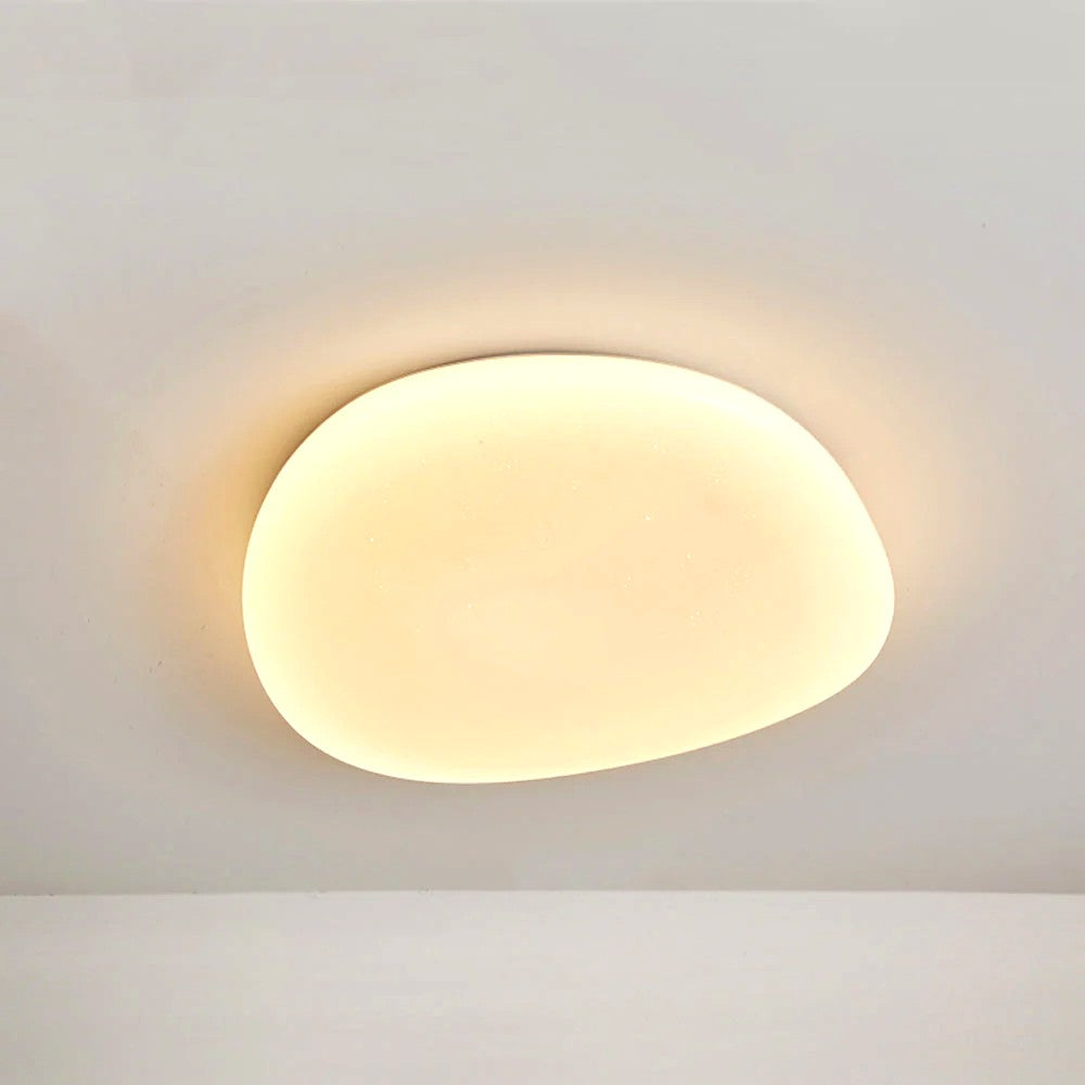 Plafonnier LED Galet Design Organique Blanc, Métal Moderne Apaisant