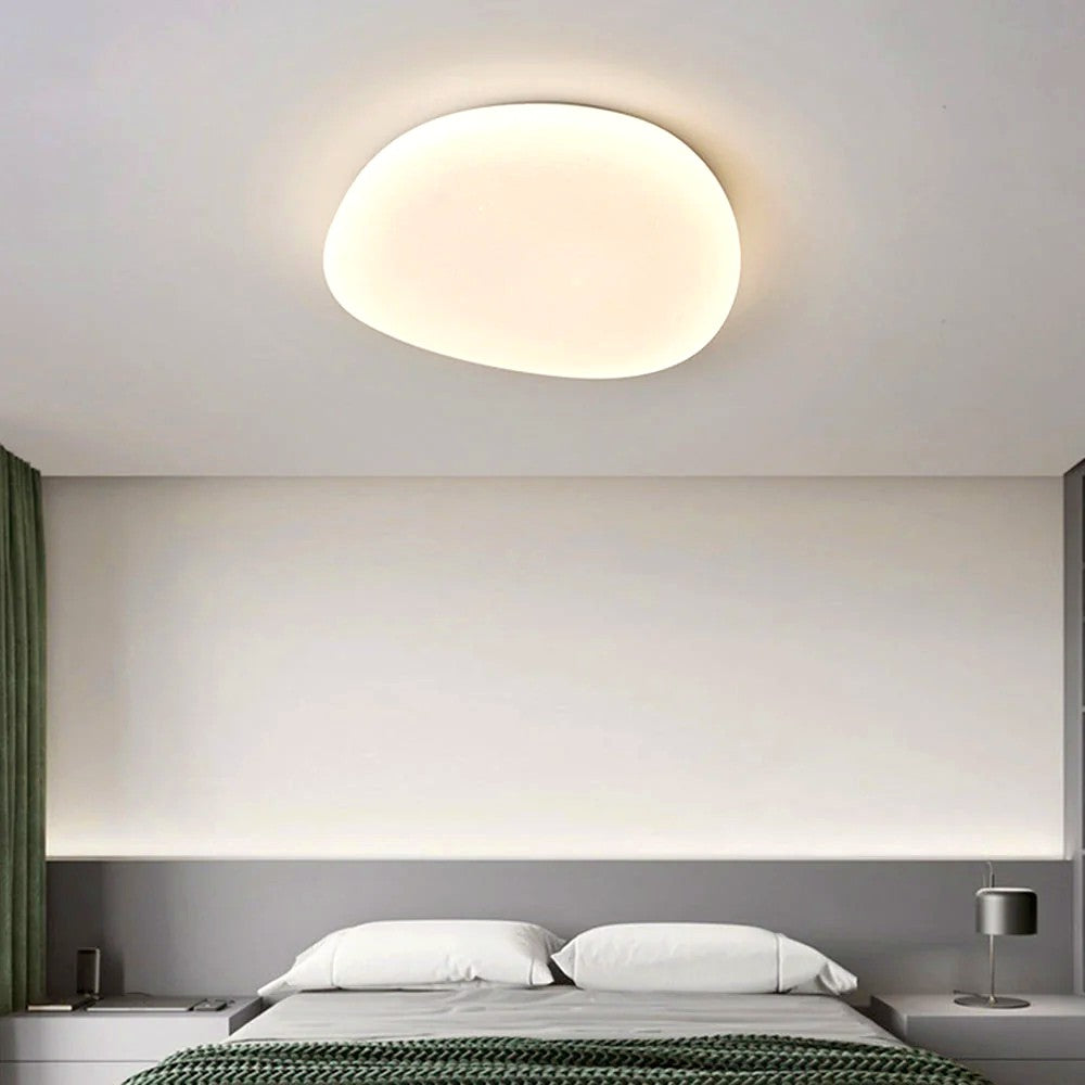 Plafonnier LED Galet Design Organique Blanc, Métal Moderne Apaisant