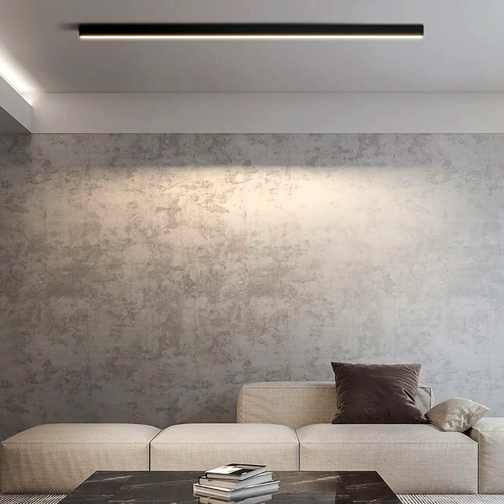 Plafonnier LED Linéaire Noir Minimaliste, Métal Profil Épuré Moderne