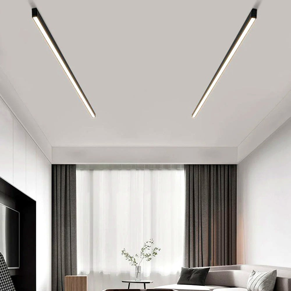Plafonnier LED Linéaire Noir Minimaliste, Métal Profil Épuré Moderne