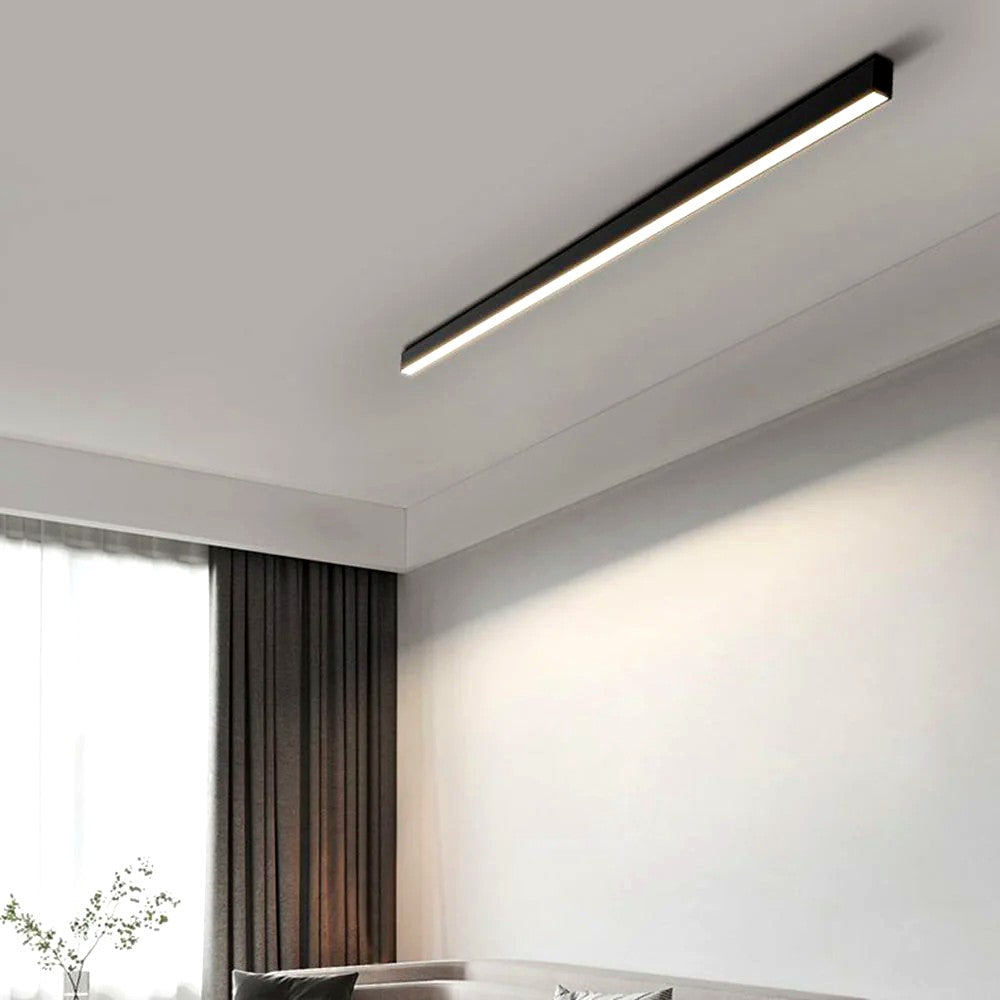 Plafonnier LED Linéaire Noir Minimaliste, Métal Profil Épuré Moderne