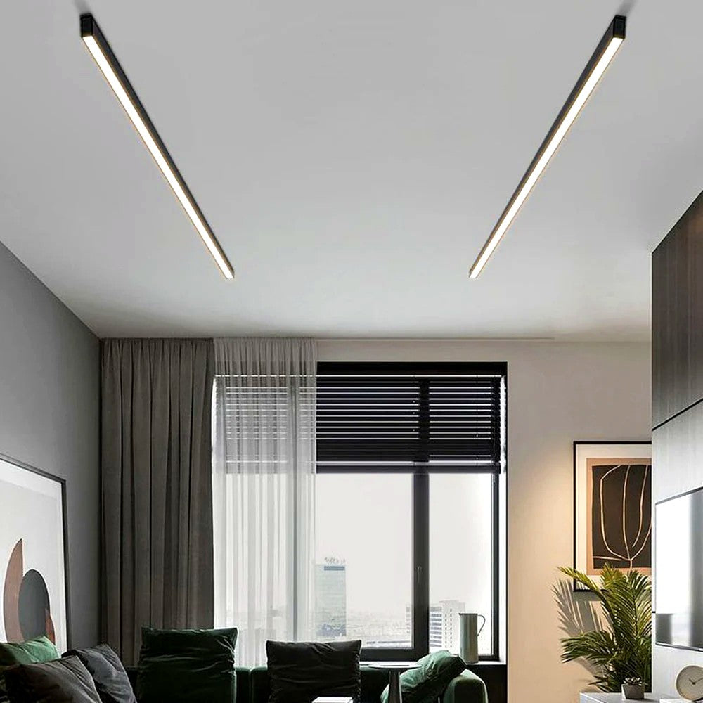 Plafonnier LED Linéaire Noir Minimaliste, Métal Profil Épuré Moderne