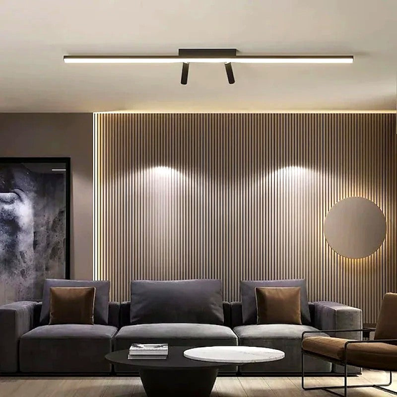 Plafonnier LED Linéaire Nordique Noir, Métal Profil Fin, Couloir