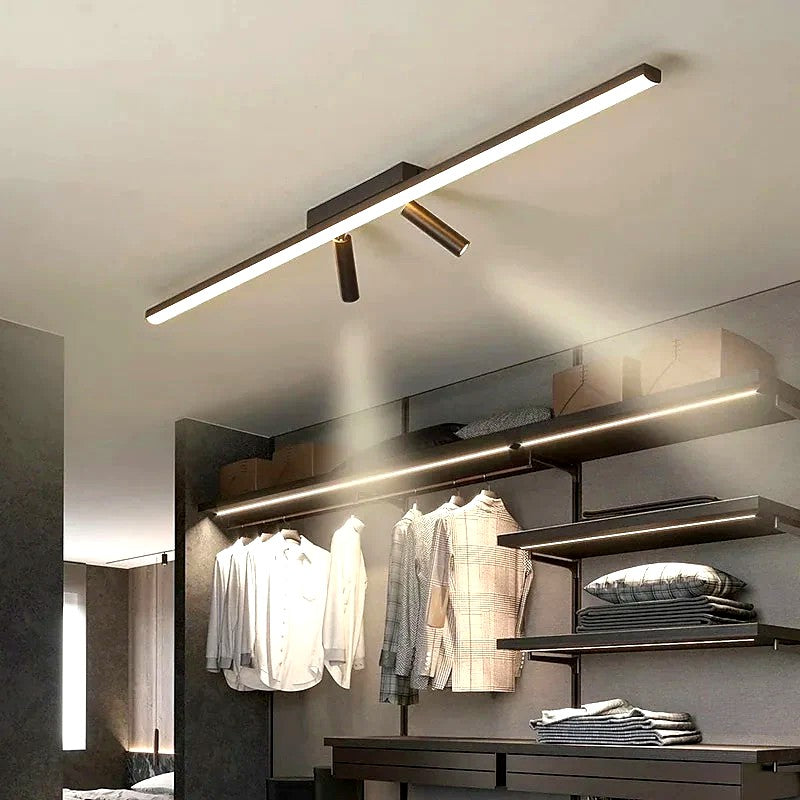 Plafonnier LED Linéaire Nordique Noir, Métal Profil Fin, Couloir