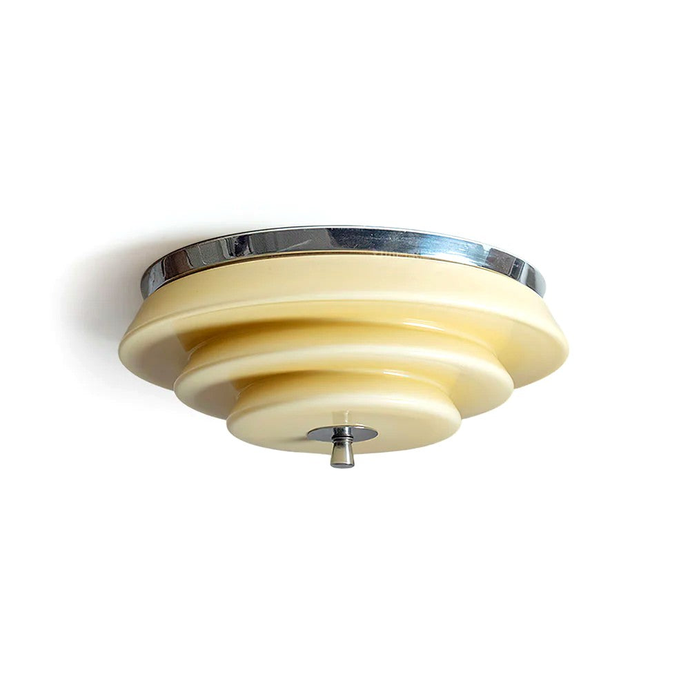 Plafonnier Ondulé à Couches Rétro Chrome Beige, LED Intégrée Blanc