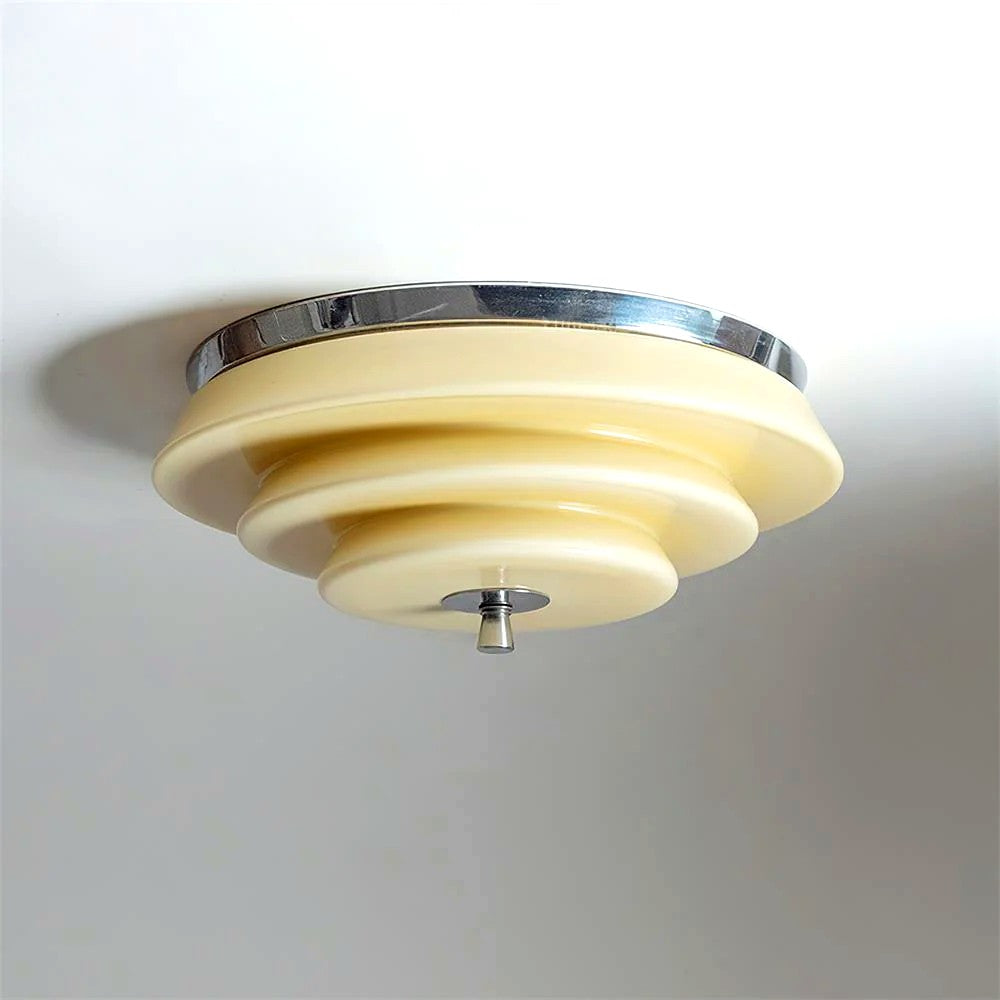 Plafonnier Ondulé à Couches Rétro Chrome Beige, LED Intégrée Blanc