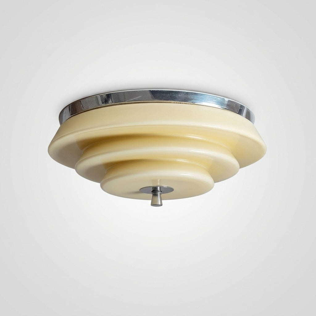 Plafonnier Ondulé à Couches Rétro Chrome Beige, LED Intégrée Blanc