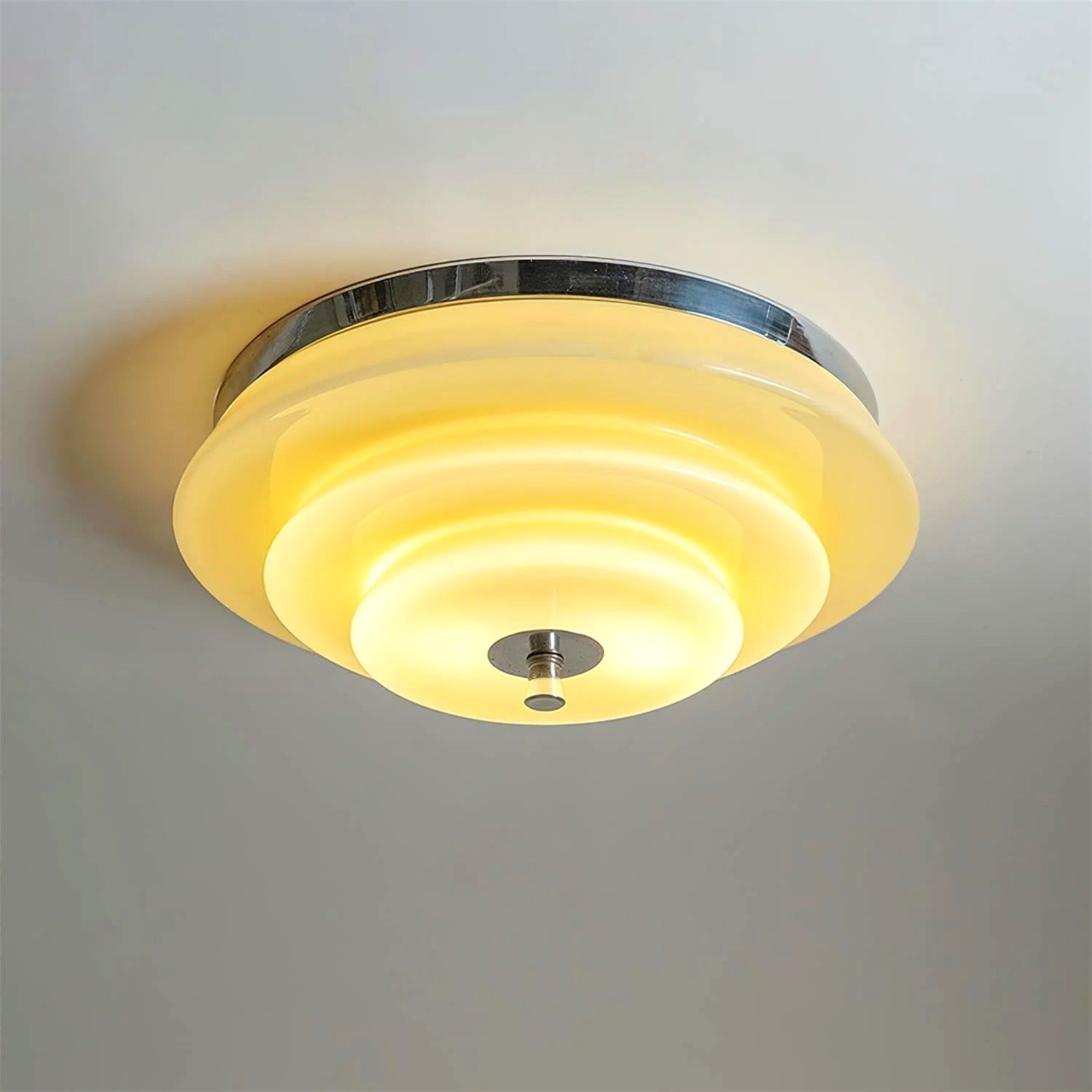 Plafonnier Ondulé à Couches Rétro Chrome Beige, LED Intégrée Blanc