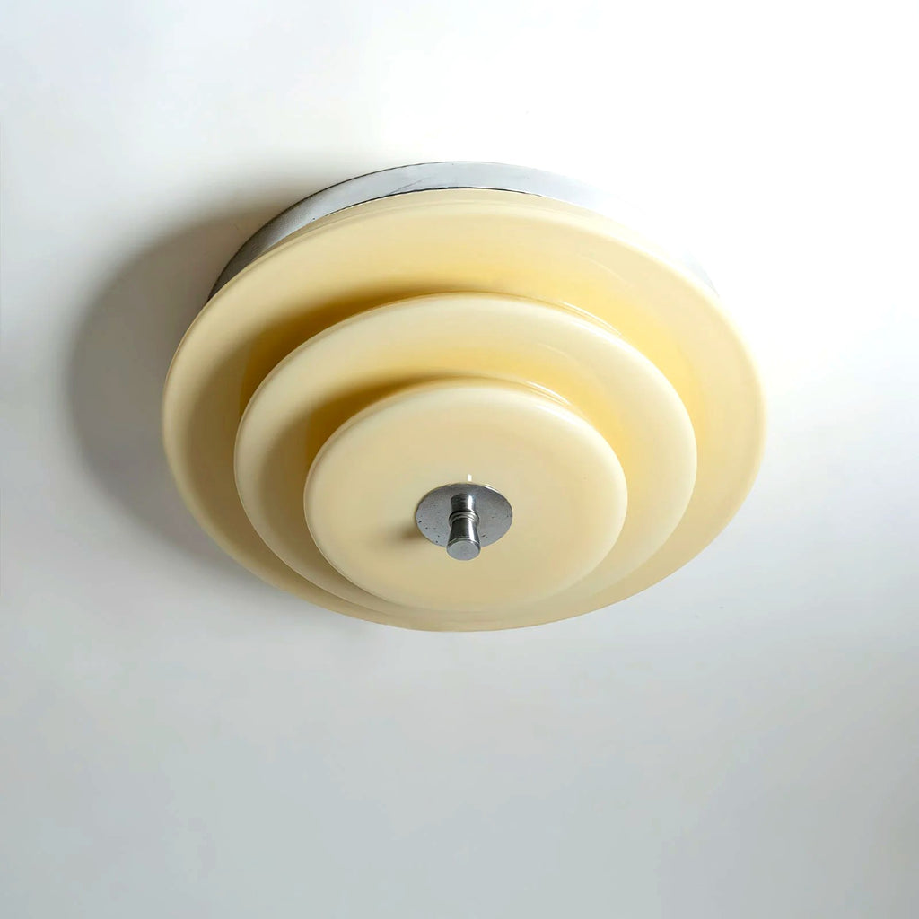 Plafonnier Ondulé à Couches Rétro Chrome Beige, LED Intégrée Blanc