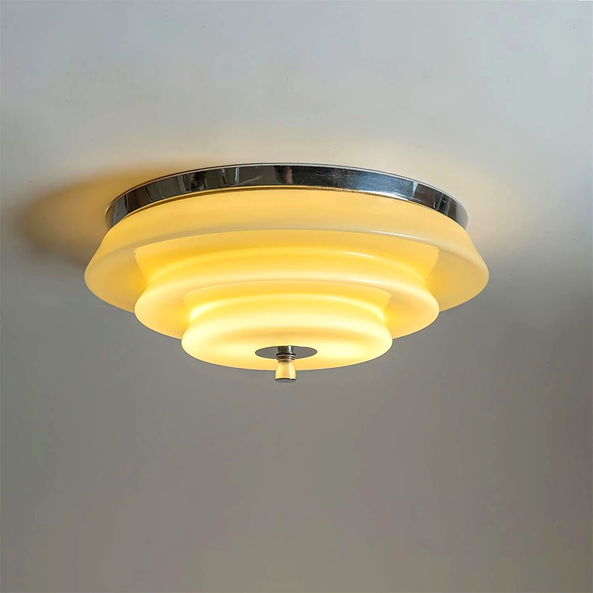 Plafonnier Ondulé à Couches Rétro Chrome Beige, LED Intégrée Blanc