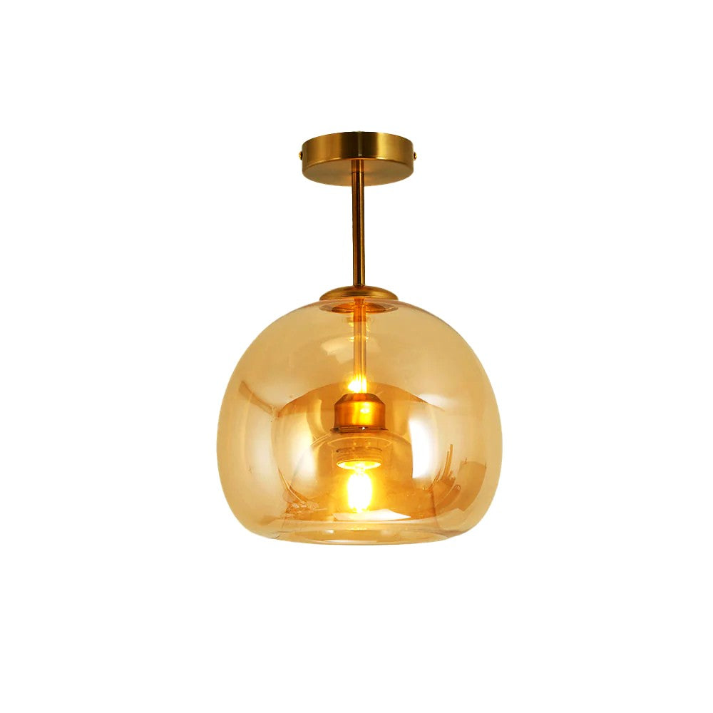 Plafonnier ou Suspension Boule Verre, Corps Cuivre Pur, Design