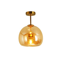 Plafonnier ou Suspension Boule Verre, Corps Cuivre Pur, Design