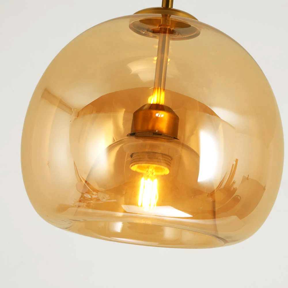 Plafonnier ou Suspension Boule Verre, Corps Cuivre Pur, Design