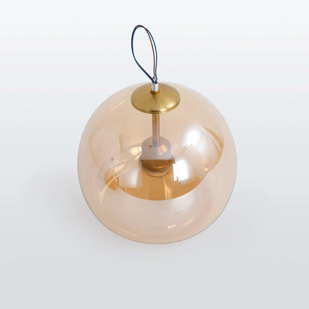 Plafonnier ou Suspension Boule Verre, Corps Cuivre Pur, Design