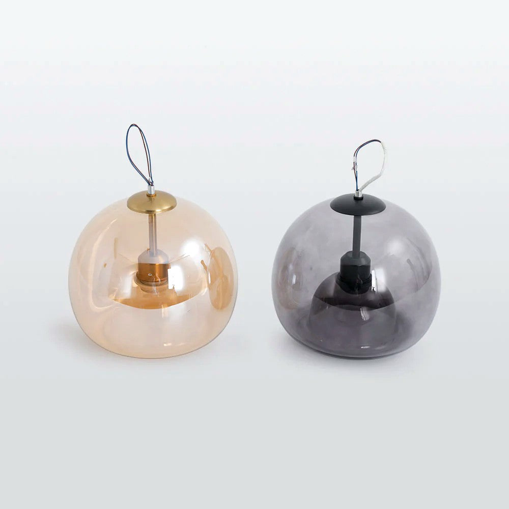 Plafonnier ou Suspension Boule Verre, Corps Cuivre Pur, Design