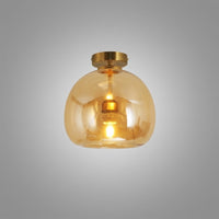 Plafonnier ou Suspension Boule Verre, Corps Cuivre Pur, Design