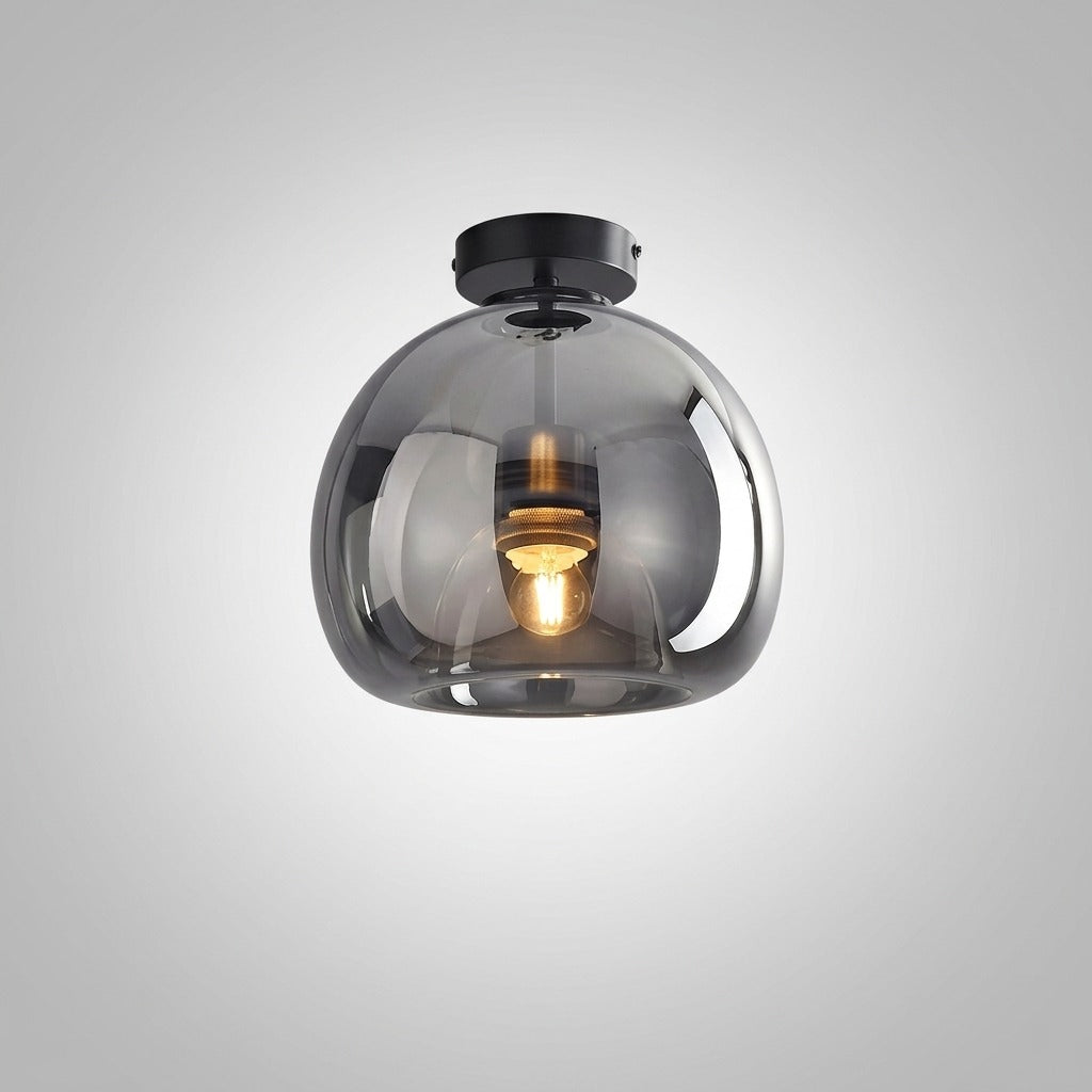 Plafonnier ou Suspension Boule Verre, Corps Cuivre Pur, Design