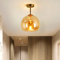 Plafonnier ou Suspension Boule Verre, Corps Cuivre Pur, Design