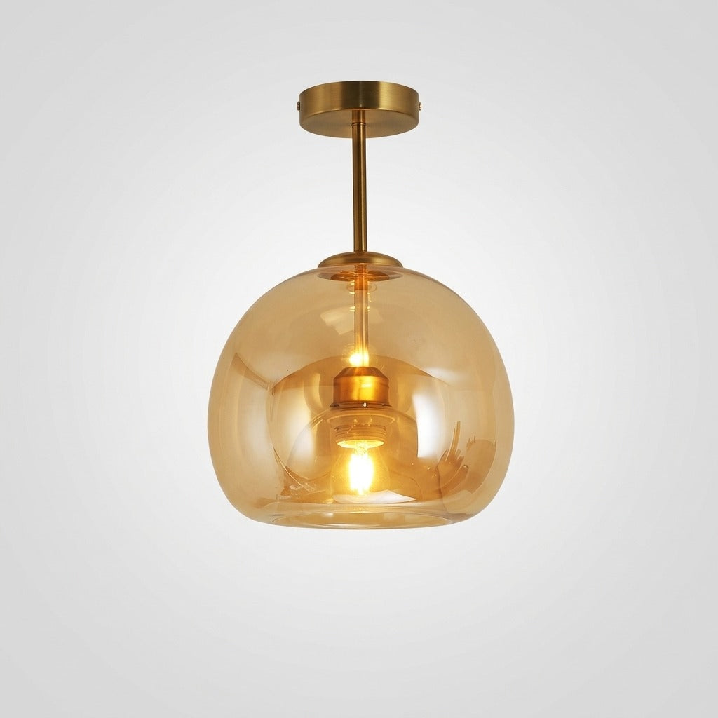 Plafonnier ou Suspension Boule Verre, Corps Cuivre Pur, Design