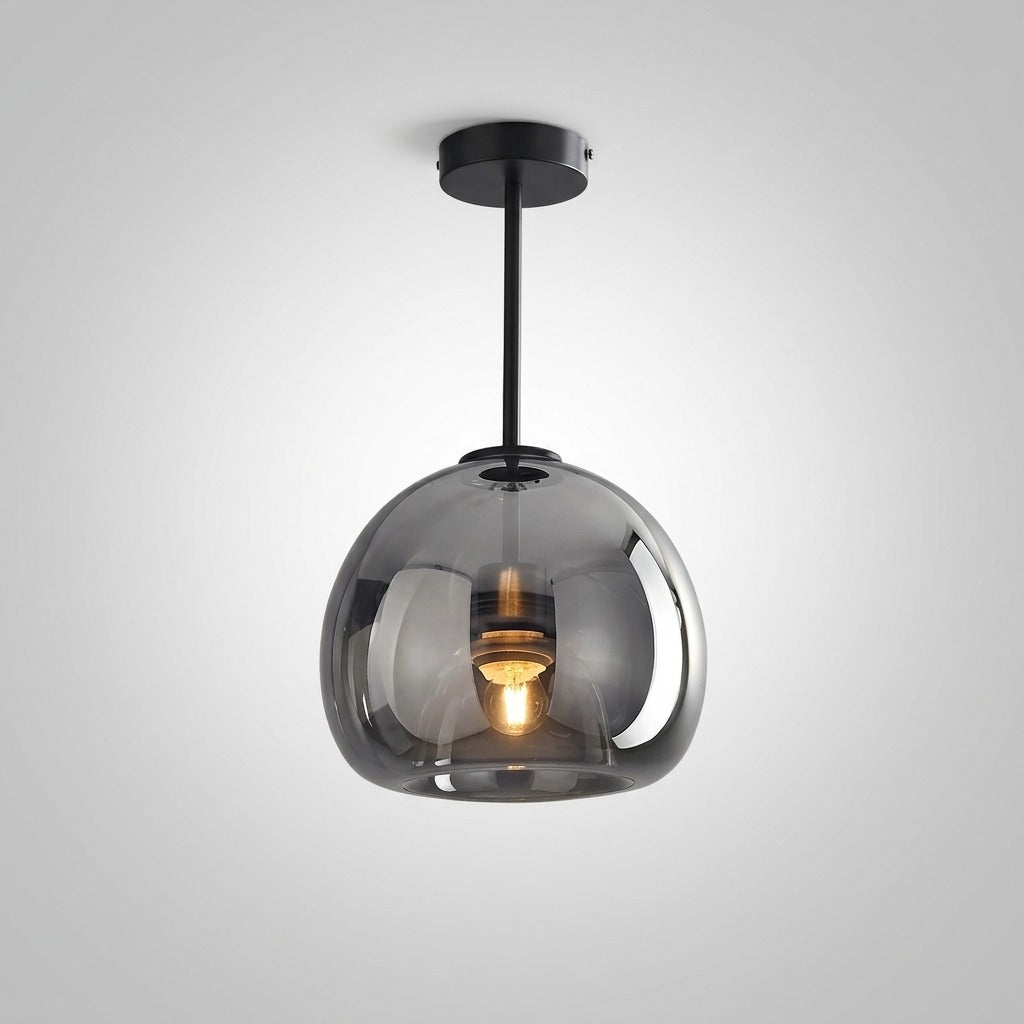 Plafonnier ou Suspension Boule Verre, Corps Cuivre Pur, Design