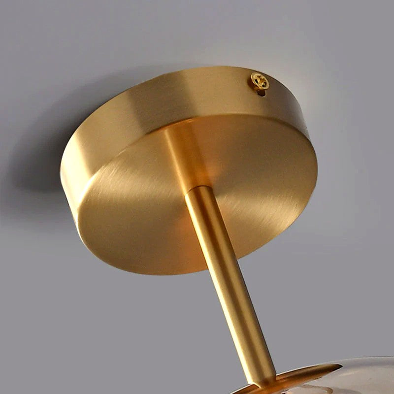 Plafonnier ou Suspension Boule Verre, Corps Cuivre Pur, Design