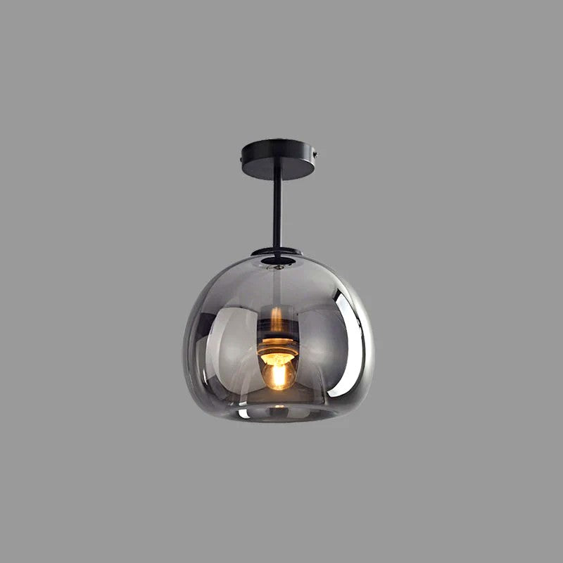 Plafonnier ou Suspension Boule Verre, Corps Cuivre Pur, Design