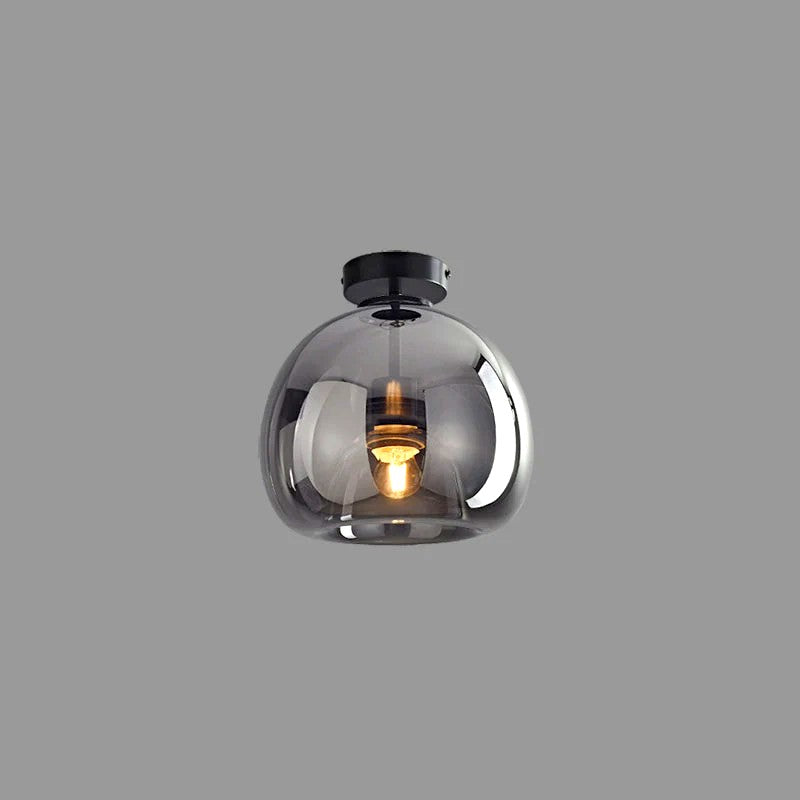 Plafonnier ou Suspension Boule Verre, Corps Cuivre Pur, Design