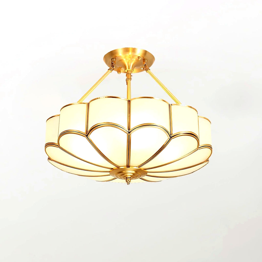 Plafonnier Pétales Verre Givré Laiton, Design Artistique Poétique