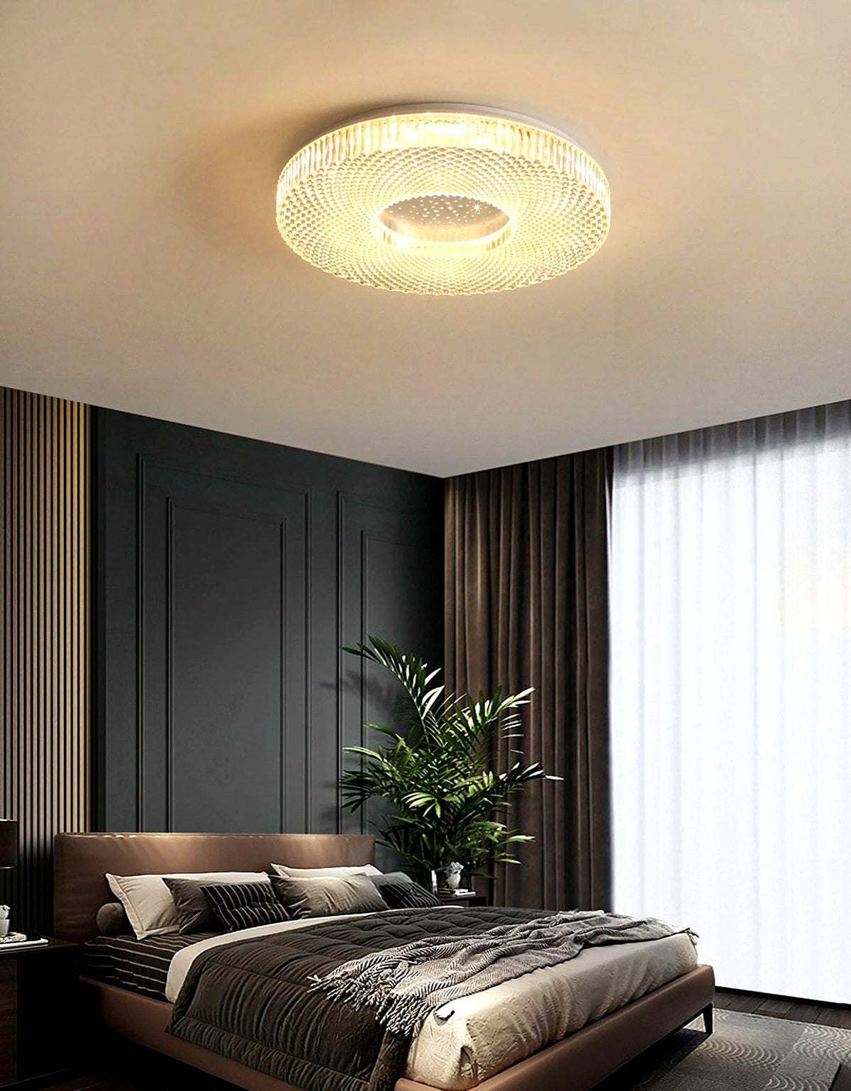 Plafonnier Rond Acrylique de Luxe, LED Intégrée, Monture Métal